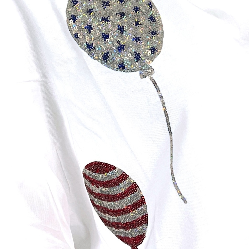 PEACH LOVE CALIFORNIA patriotic sequin balloons oversized tee S M L - Picture 9 of 9